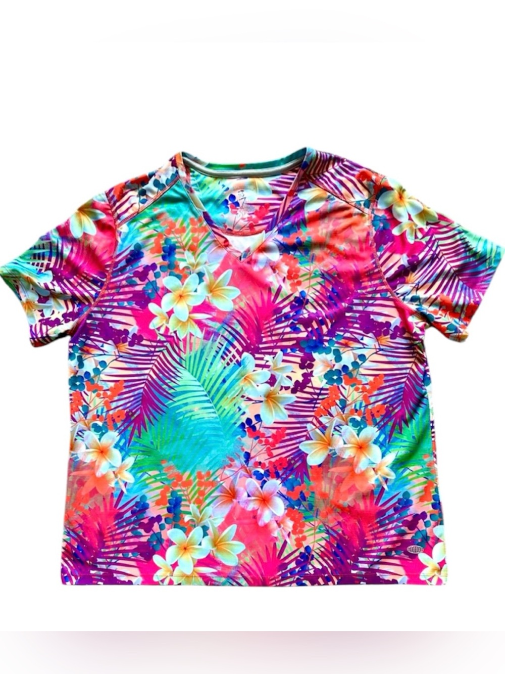 Reel Legends Women's Freeline Tropical Print V-Neck Short Sleeve Top size XL